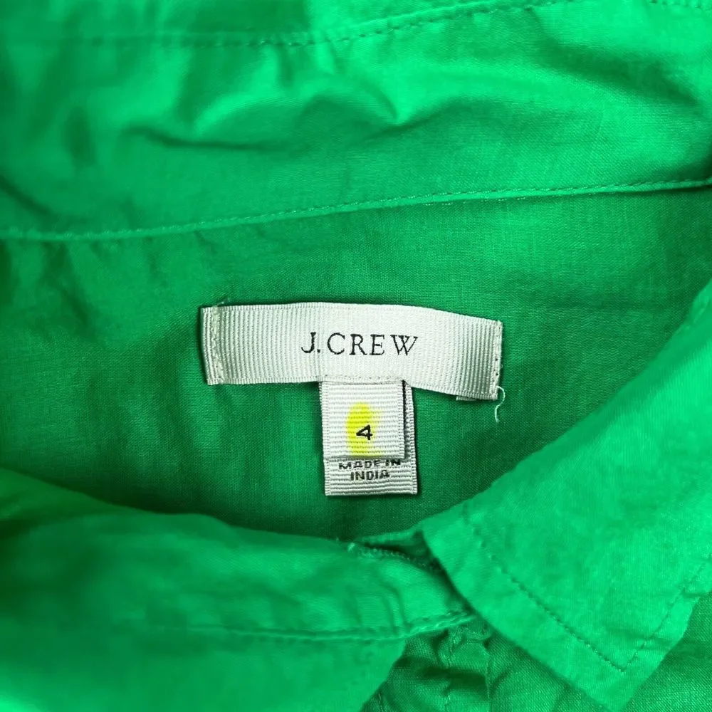J Crew Shirt Womens 4‎ Green Voile Popover Long Sleeve 100% Cotton Tunic Blouse